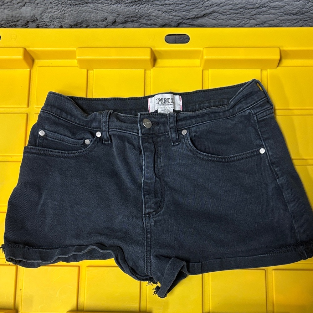 PINK Victoria's Secret Dark Black Denim Rolled-Hem Shorts